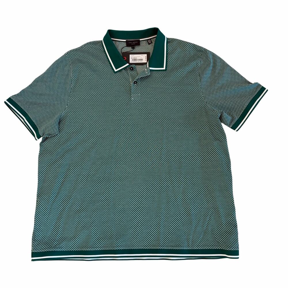 Ted Baker Geo Textured Short Sleeve Polo Shirt Regular Dark Green Sz7 US 3XL NEW
